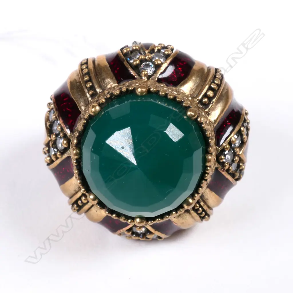 FRENCH SILVER ENAMEL PASTE SET LGE RING Image 1++