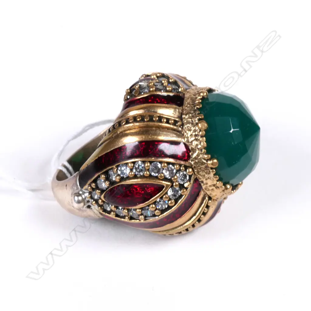 FRENCH SILVER ENAMEL PASTE SET LGE RING Image 1++