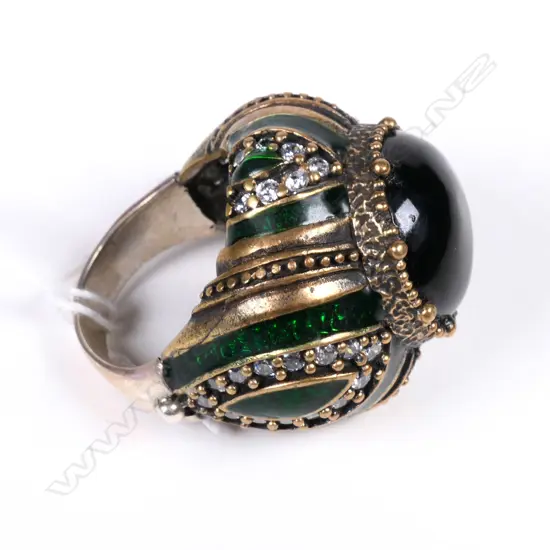 FRENCH SILVER ENAMEL & PASTE SET LGE RING