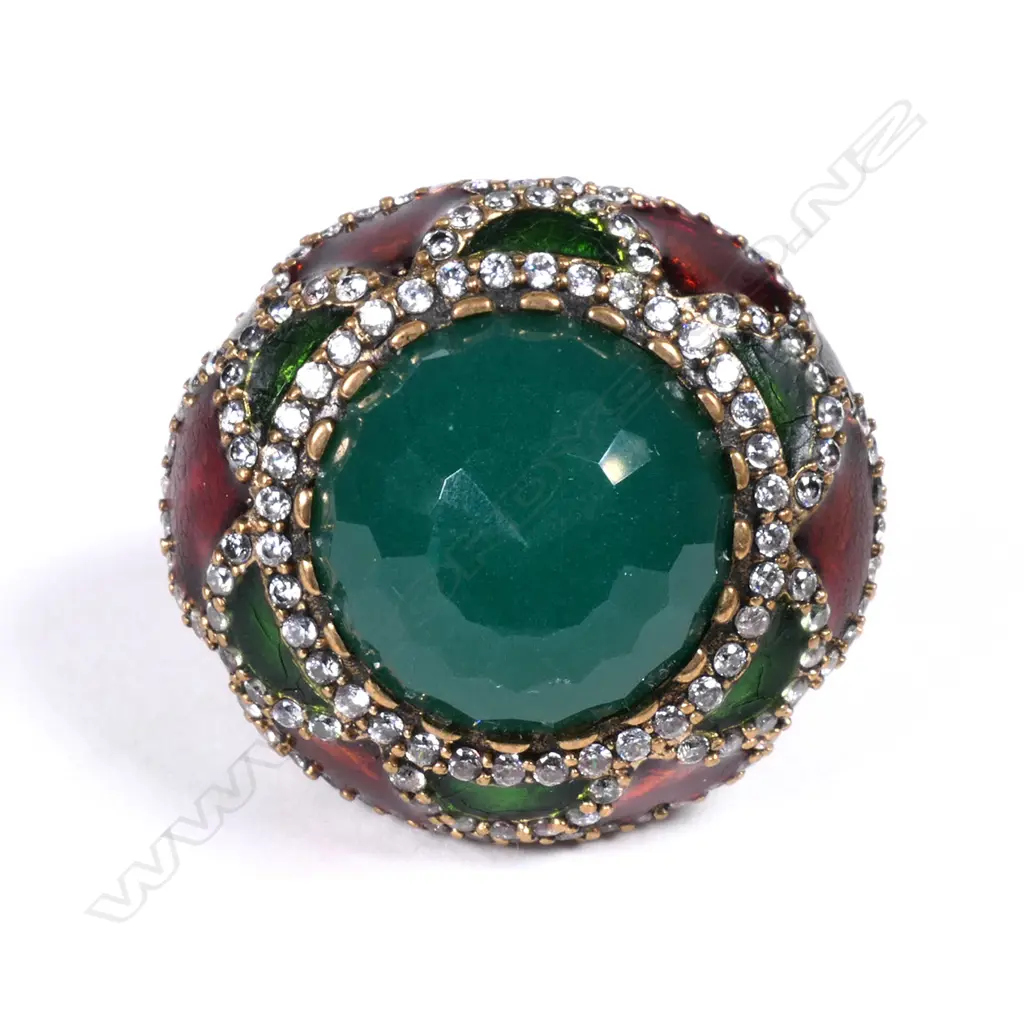 FRENCH SILVER ENAMEL & PASTE SET LGE RING Image 1++
