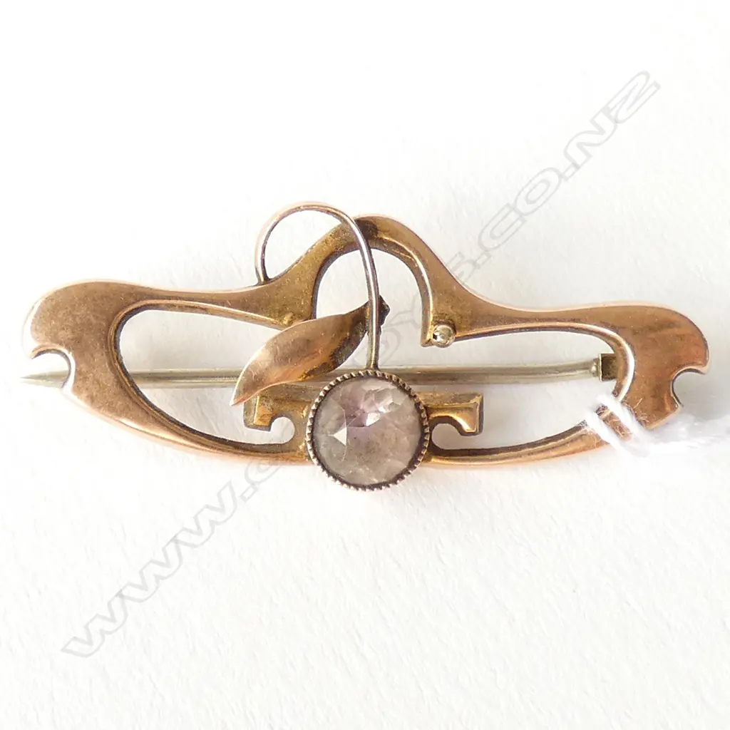 9CT GOLD & PALE AMETHYST ART NOUVEAU BROOCH BIRMINGHAM 1908 Image 1++