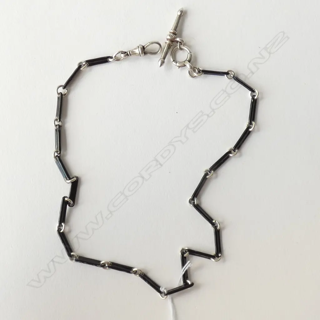STG SILVER & BLACK ENAMEL FOB CHAIN L. 390MM Image 1++