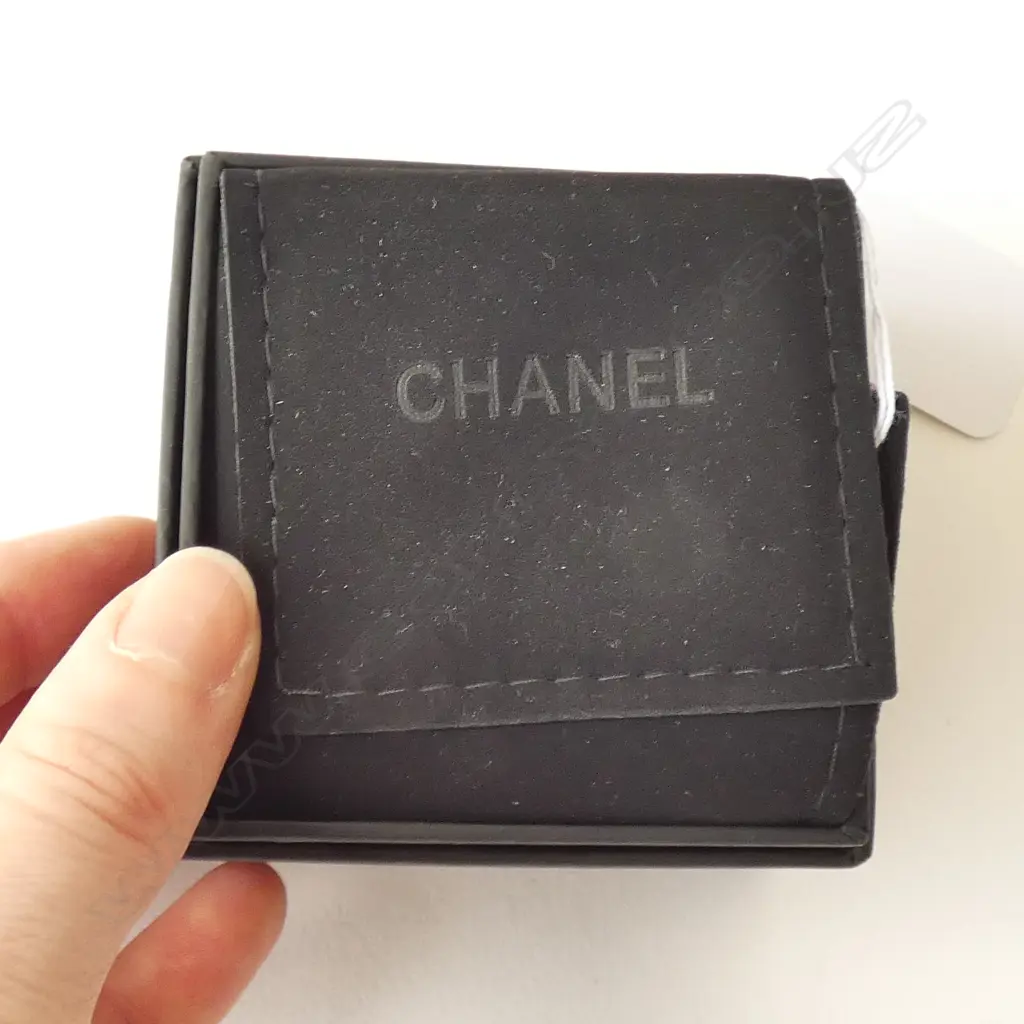 PAIR OF CHANEL SILVER & CZ STUD EARRINGS IN ORIGINAL BOX Image 1++