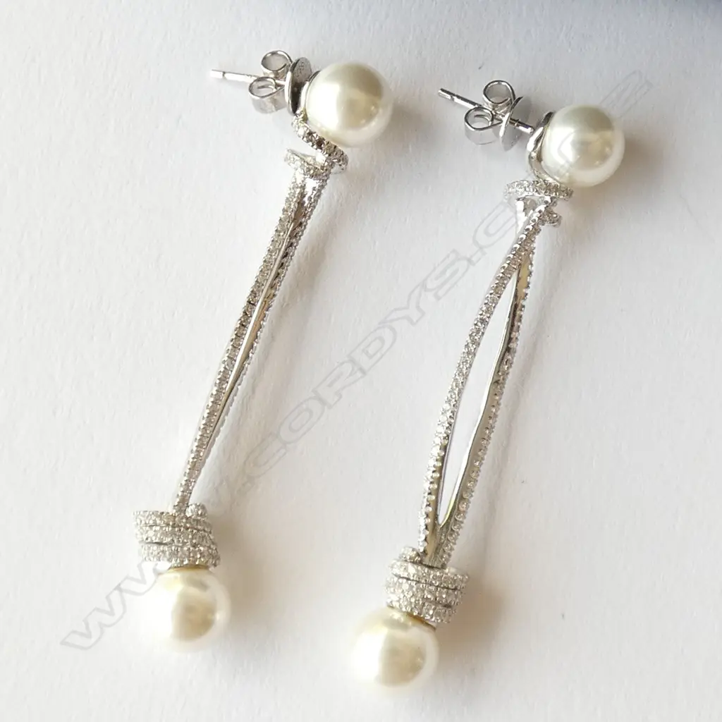 PAIR OF SILVER/PEARL/CZ EARRINGS BY APM MONACO IN ORIGINAL BAG AND PACKAGING Image 1++