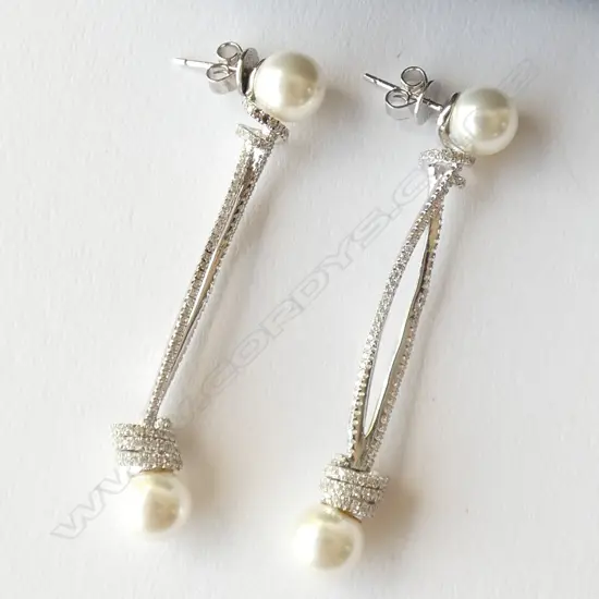 PAIR OF SILVER/PEARL/CZ EARRINGS BY APM MONACO IN ORIGINAL BAG AND PACKAGING