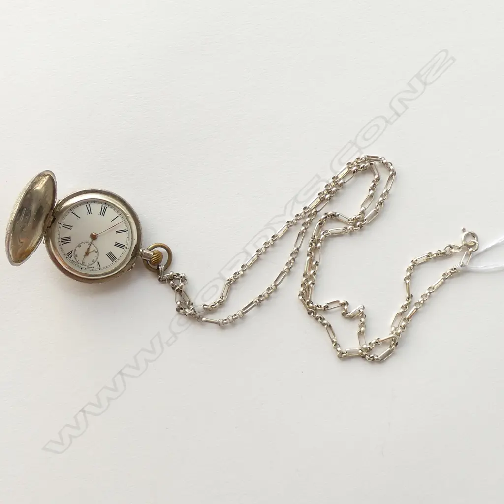 .935 SILVER LADIES FULL HUNTER P/WATCH + SILVER CHAIN Image 1++