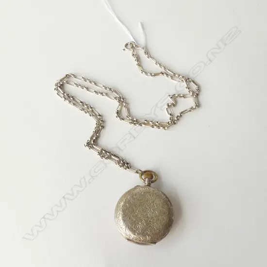 .935 SILVER LADIES FULL HUNTER P/WATCH + SILVER CHAIN
