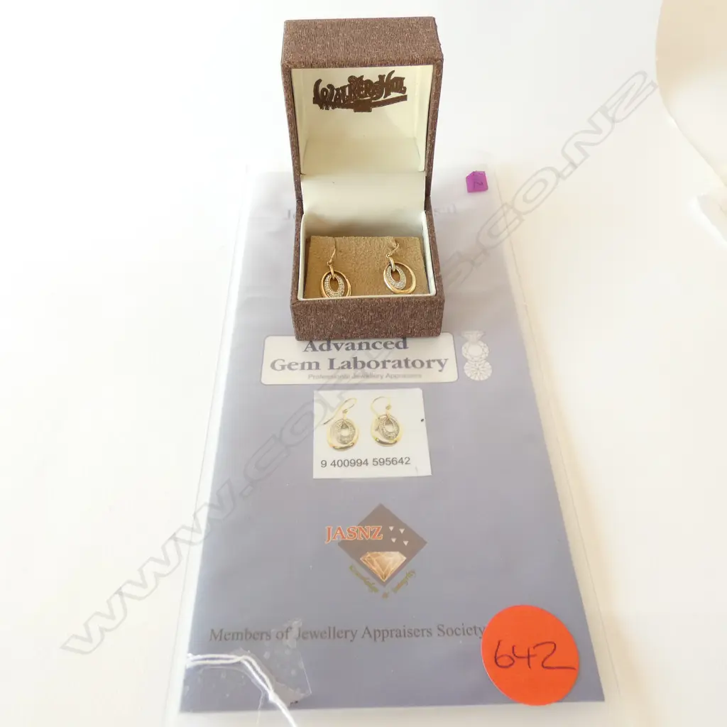 9CT GOLD & .15CT DIAMOND EARRINGS, WITH VALUATION ($900) Image 1++