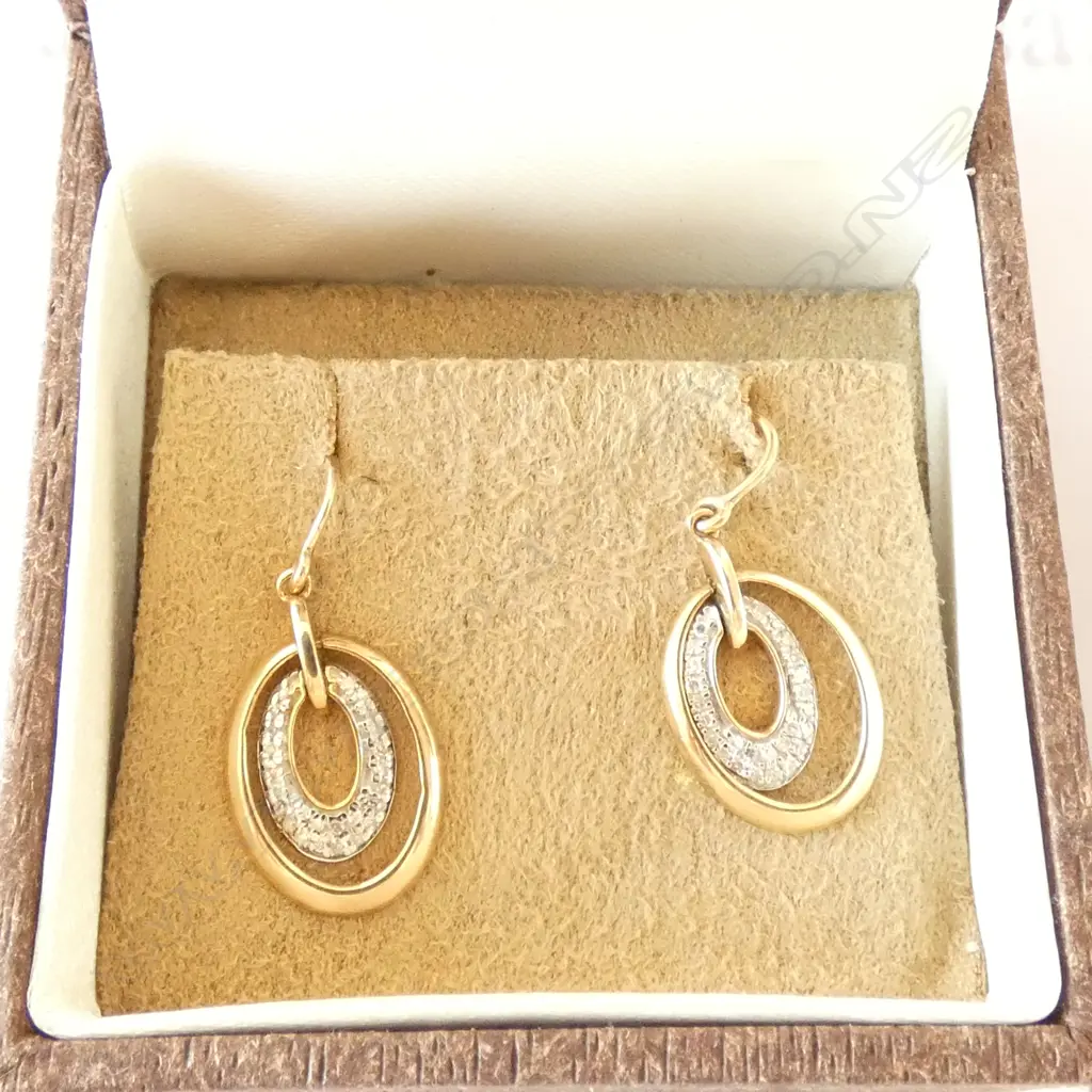 9CT GOLD & .15CT DIAMOND EARRINGS, WITH VALUATION ($900) Image 1++