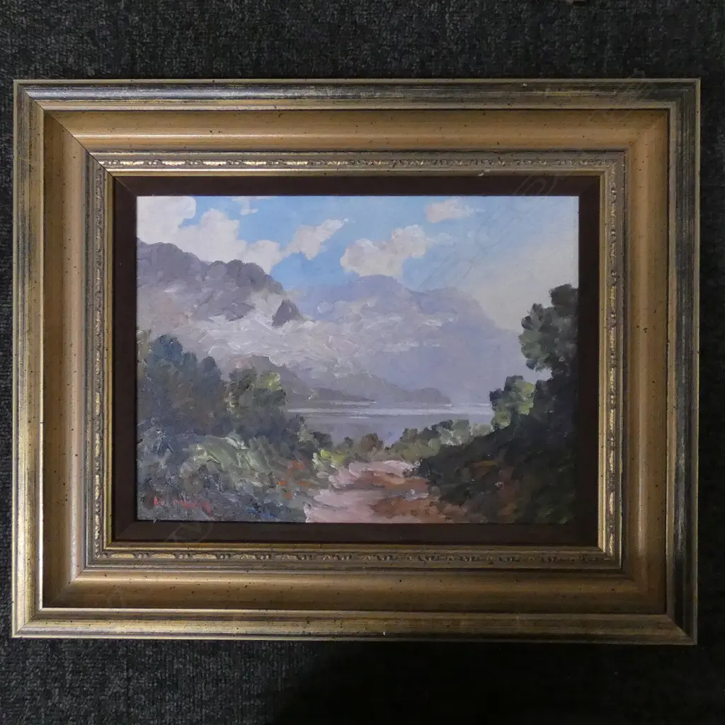 A W WILSON OIL PAINTING LAKE & MOUNTAIN SCENE 215 X 290mm Image 1++