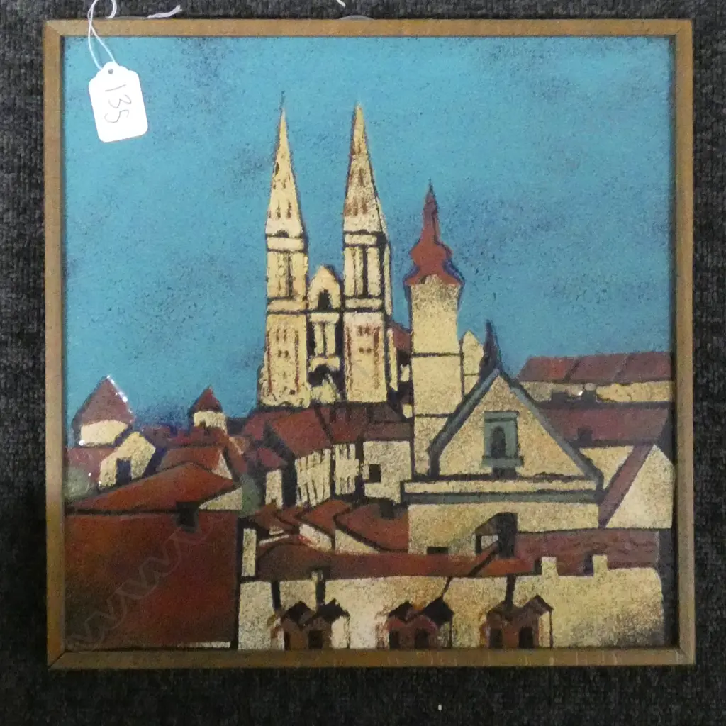FRAMED ENAMEL PLAQUE FROM ZAGRED Image 1++