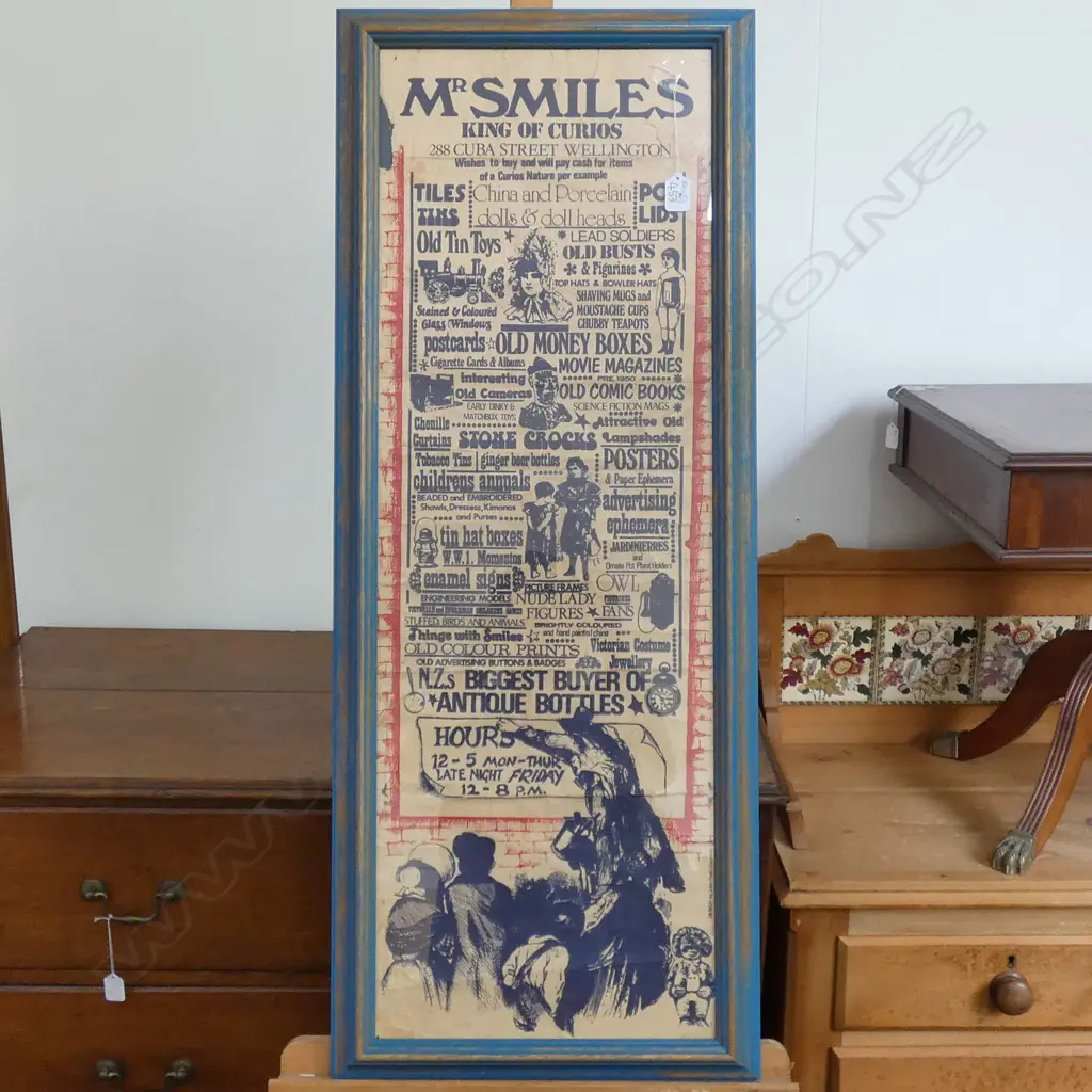 A vintage poster ‘Mr Smiles - King of Curios 288 Cuba Street Wellington...’ Image 1++