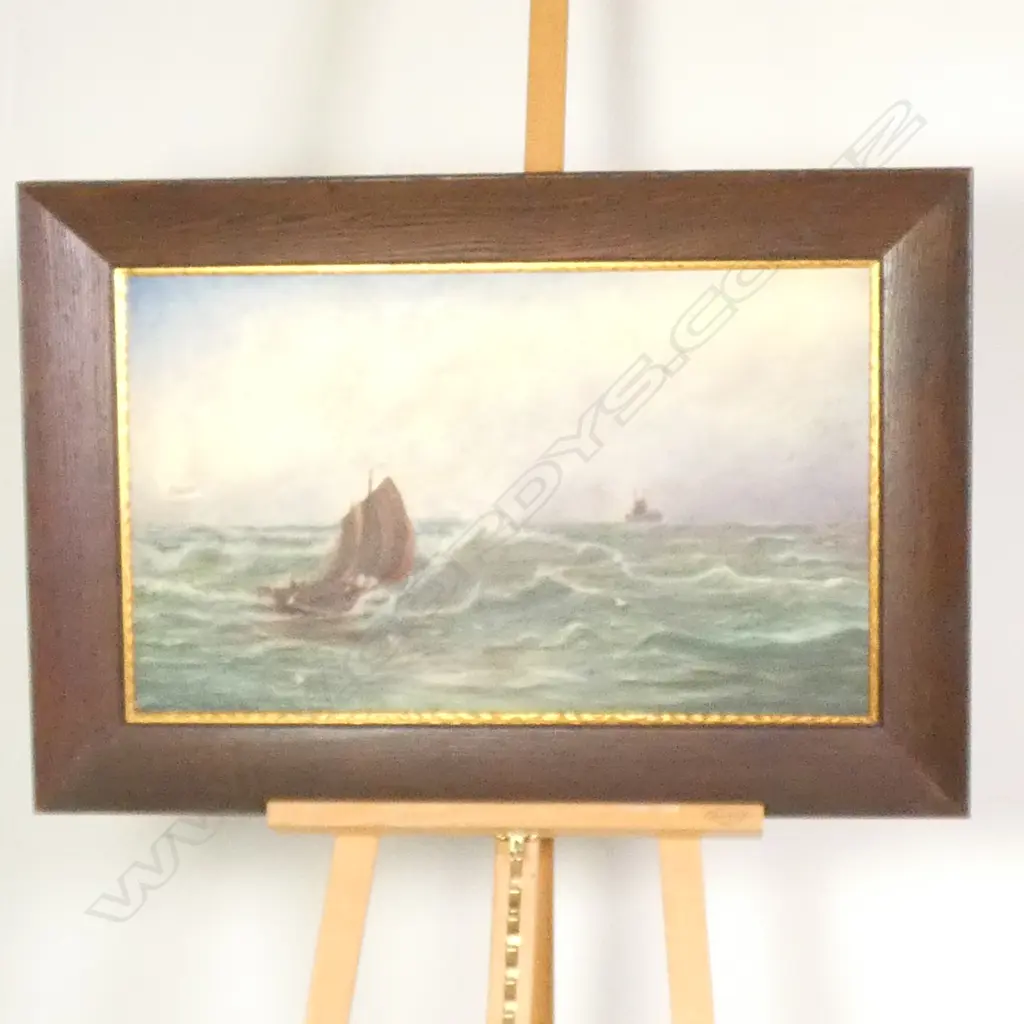 SEASCAPE WITH SAIL & FISHING BOATS OIL ON CANVAS SIGNED M. MACDONALD 1912 OAK FRAMED Image 1++