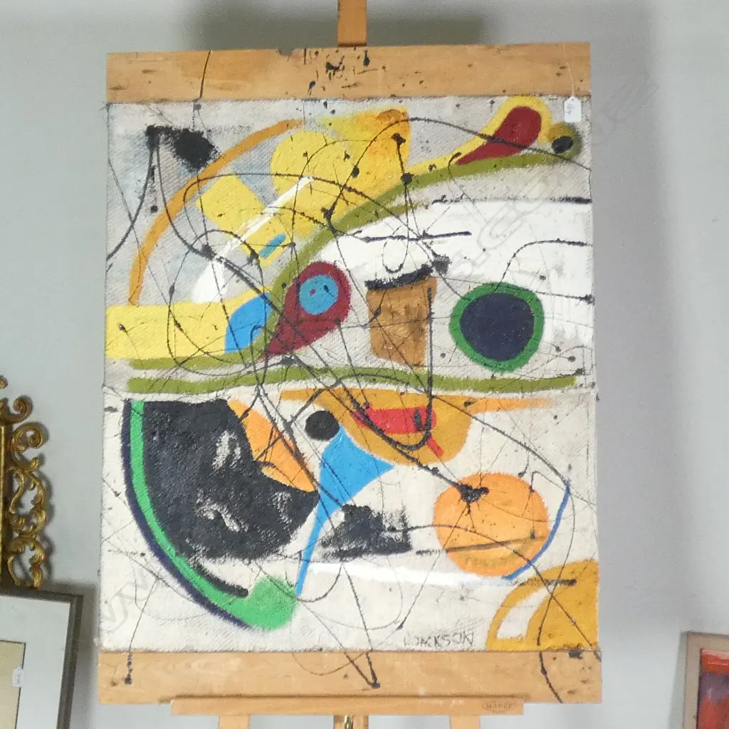 L JACKSON OIL ON JUTE ABSTRACT 970 X 710 MM Image 1++