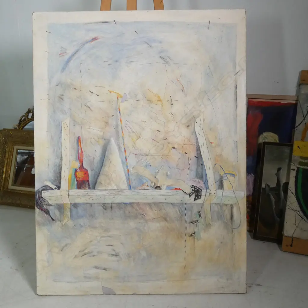 MARIA OLSEN MIXED MEDIA STILL LIFE 1980 900 X 1200 MM AF Paint Peeling Image 1++