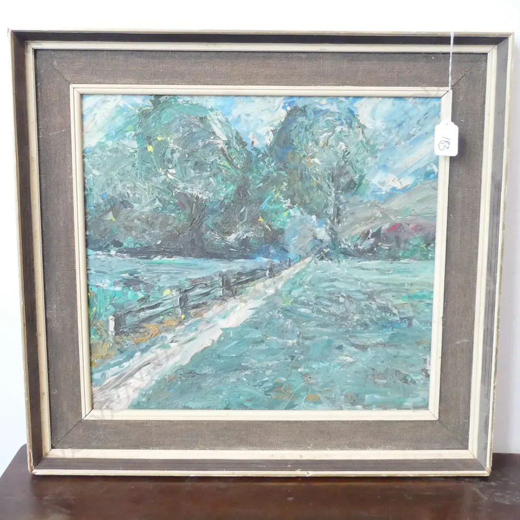 ARTIST UNKNOWN OIL ON BOARD COUNTRY ROAD 330 X 360 MM Image 1++