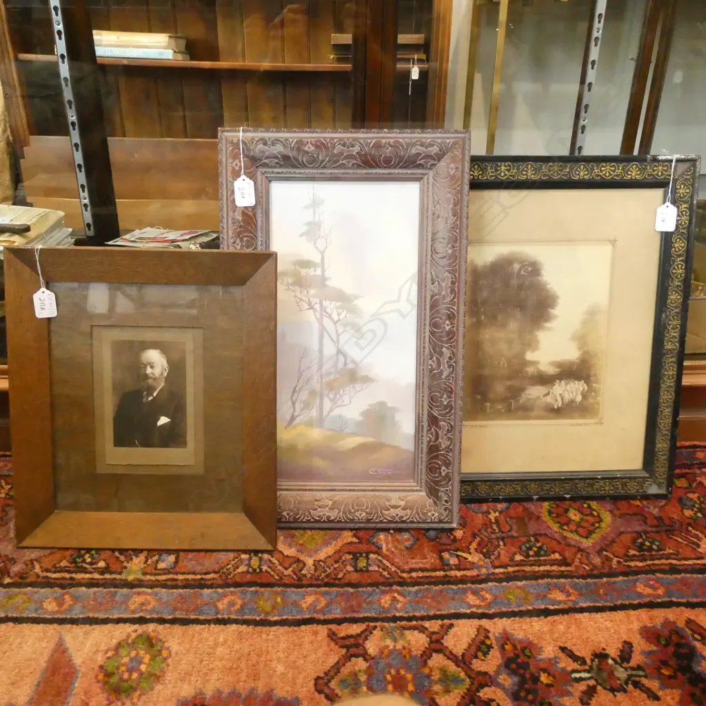 3 VINTAGE ARTWORKS; OIL ON BOARD, 2 PHOTOS Image 1++