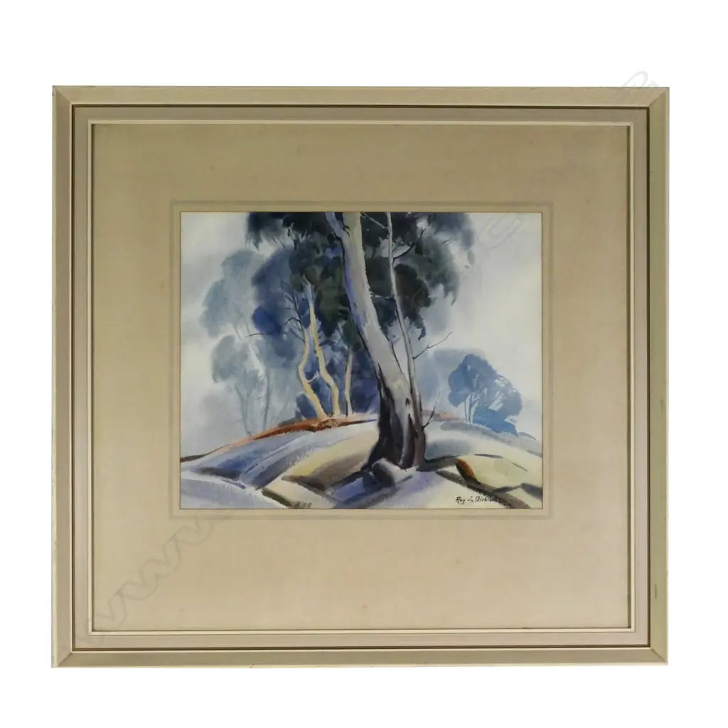ROY J DICKISON, W/C, 'DRIFTING MIST THROUGH THE GUMS, MT.BUFFALO, VICTORIA, AUST' SIGNED, TITLED VERSO. 325 x 400mm Image 1++