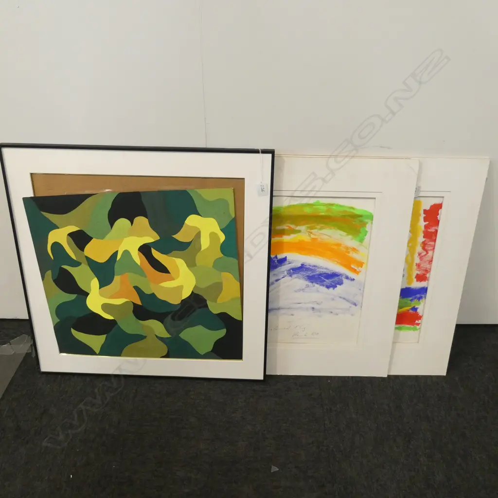 FRAMED OIL ATTRIB TO LLYOYD HILLYER GLASS A/F + 2 UNFRAMED ARTWORKS Image 1++