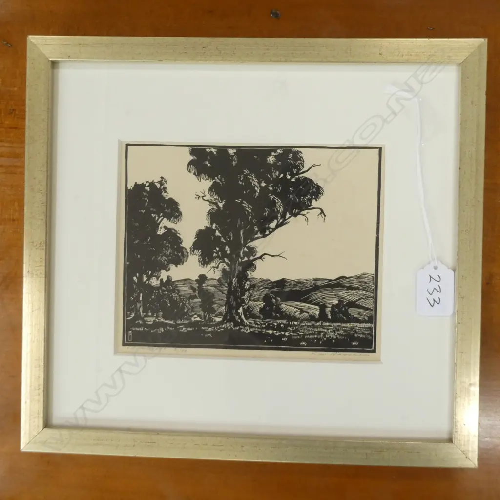 KEN W HASSALL LINOCUT 'GUM TREE' SIGNED  Image 1++