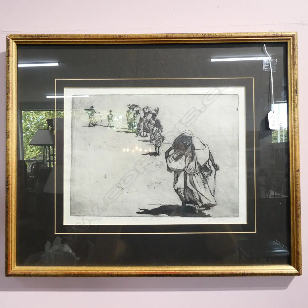 ROY DELGARNO FRAMED ETCHING OF INDIAN WORKERS ARTIST PROOF H 440 MM Image 1++