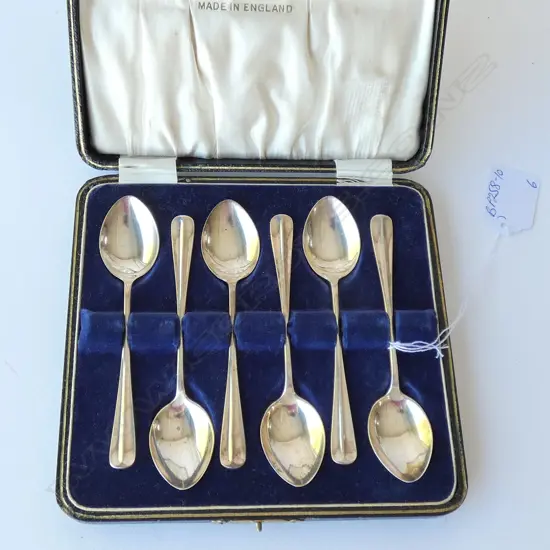 6 CASED STG SILVER TEASPOONS BIRM.1925 72gms