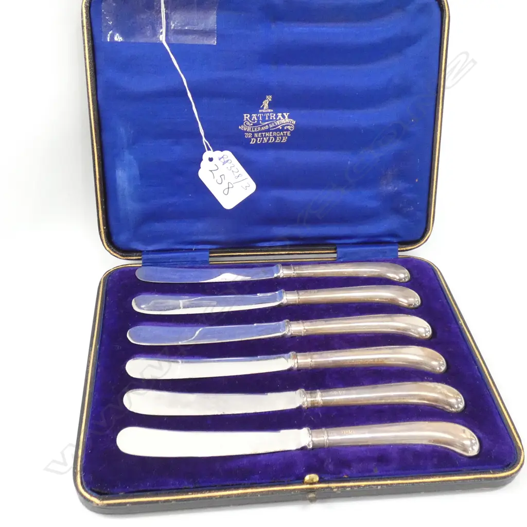 CASED SET 6 STERLING SILVER PISTOL GRIP BUTTER KNIVES... Image 1++