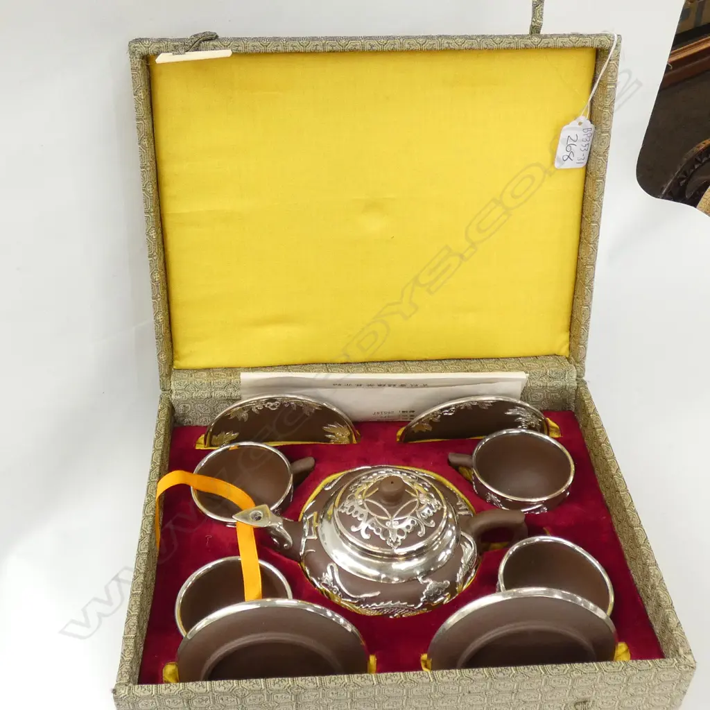 YIXING TEASET, HANDMADE TIN OVERLAY DASAXIAN, JI WEN ZHAI Image 1++
