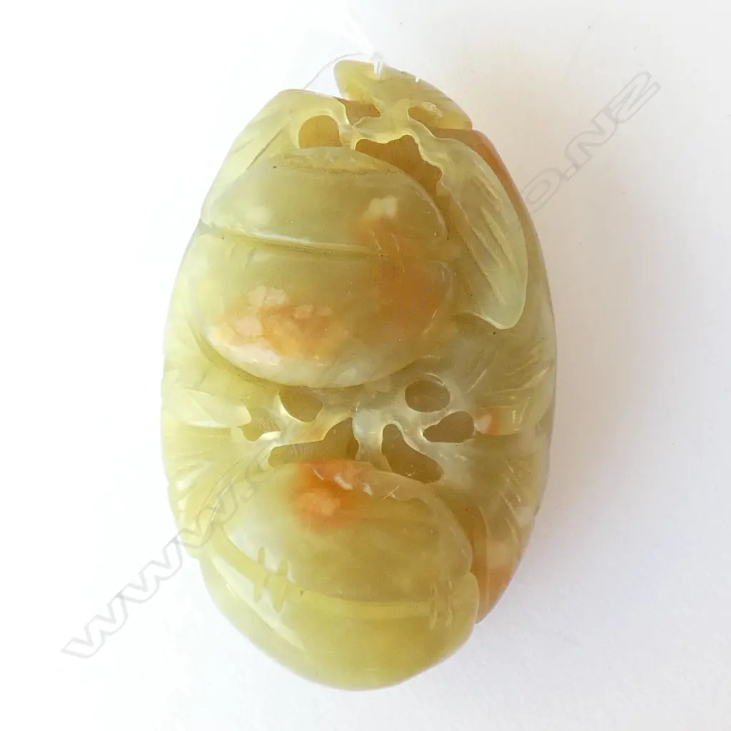 JADE HANDLING STONE FRUIT AND LEAVES L. 90MM Image 1++