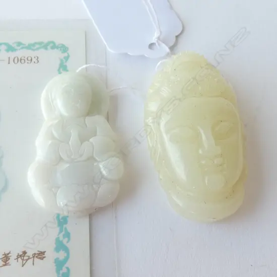 JADE KUANYIN HEAD PENDANT + JADITE BUDDHA PENDANT