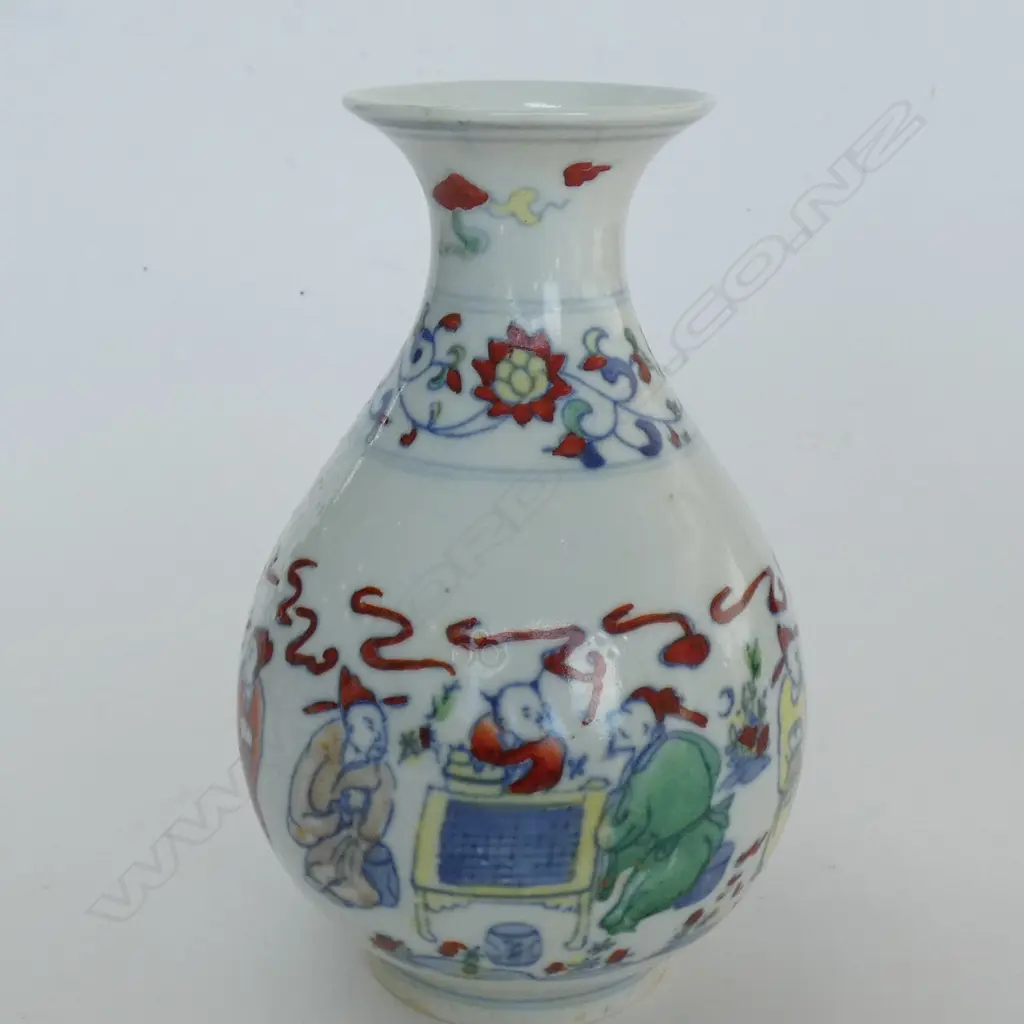 CHINESE DOUCAI BALUSTER VASE SCHOLAR FIGURES H.165mm Image 1++