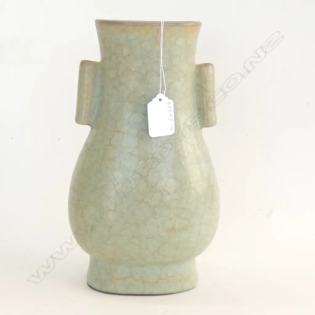 CHINESE CRACKLE CELADON VASE, OVAL BALUSTER FORM, H.245mm Image 1++