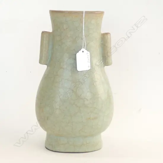 CHINESE CRACKLE CELADON VASE, OVAL BALUSTER FORM, H.245mm