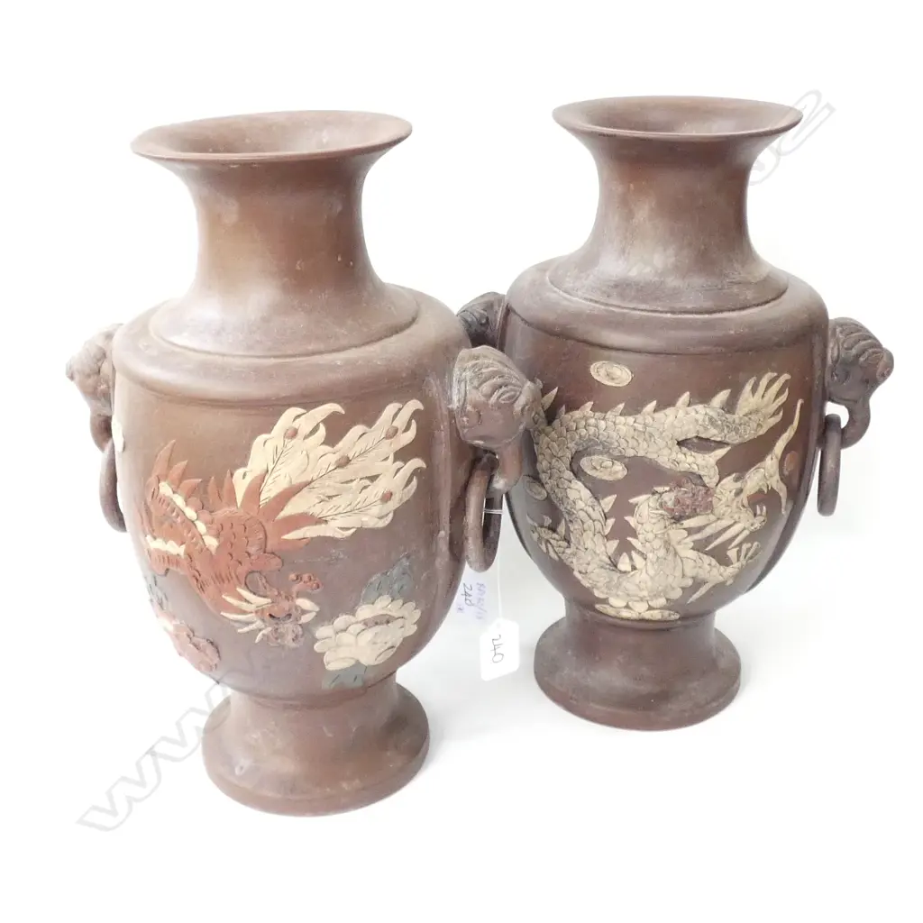 PR ORIENTAL CERAMIC DRAGON VASES H. 330MM Image 1++