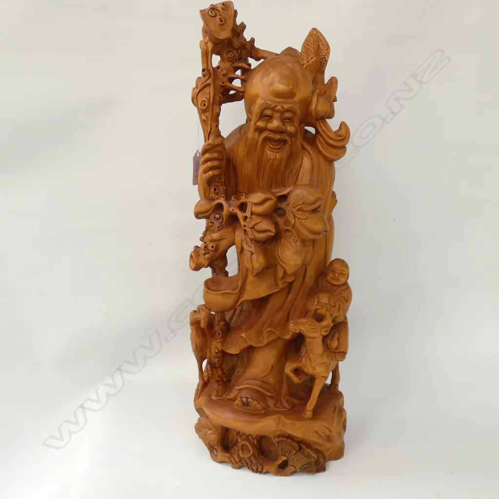 CARVED WOODEN ORIENTAL FIGURE H. 470MM Image 1++
