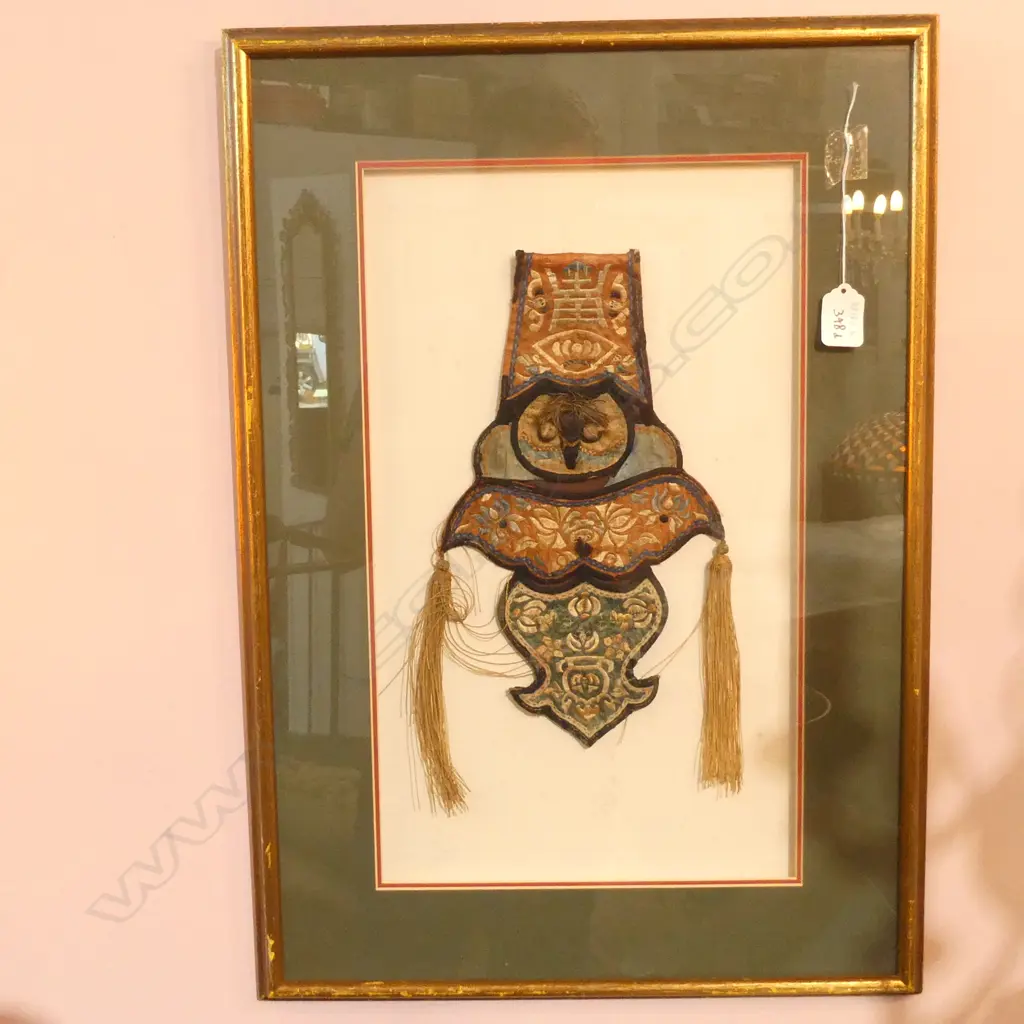 LATE 19thC CHINESE EMBROIDERED SILK COSTUME PANEL, FRAMED  Image 1++