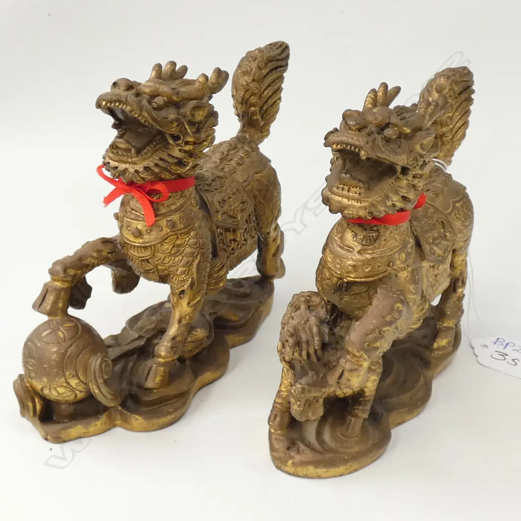PR CHINESE GILT BRASS DOGS L. 120MM Image 1++