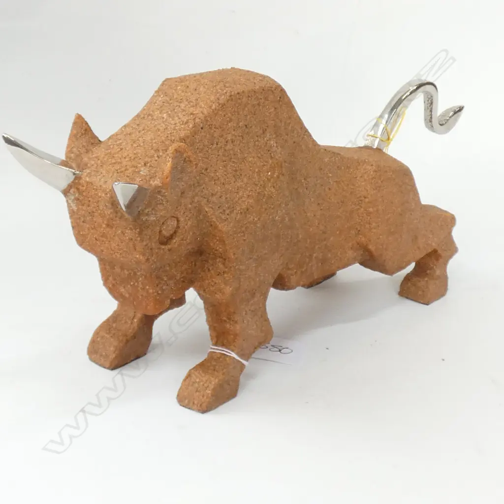 CARVED CHINESE STONE BULL, SILVER & STONE Image 1++