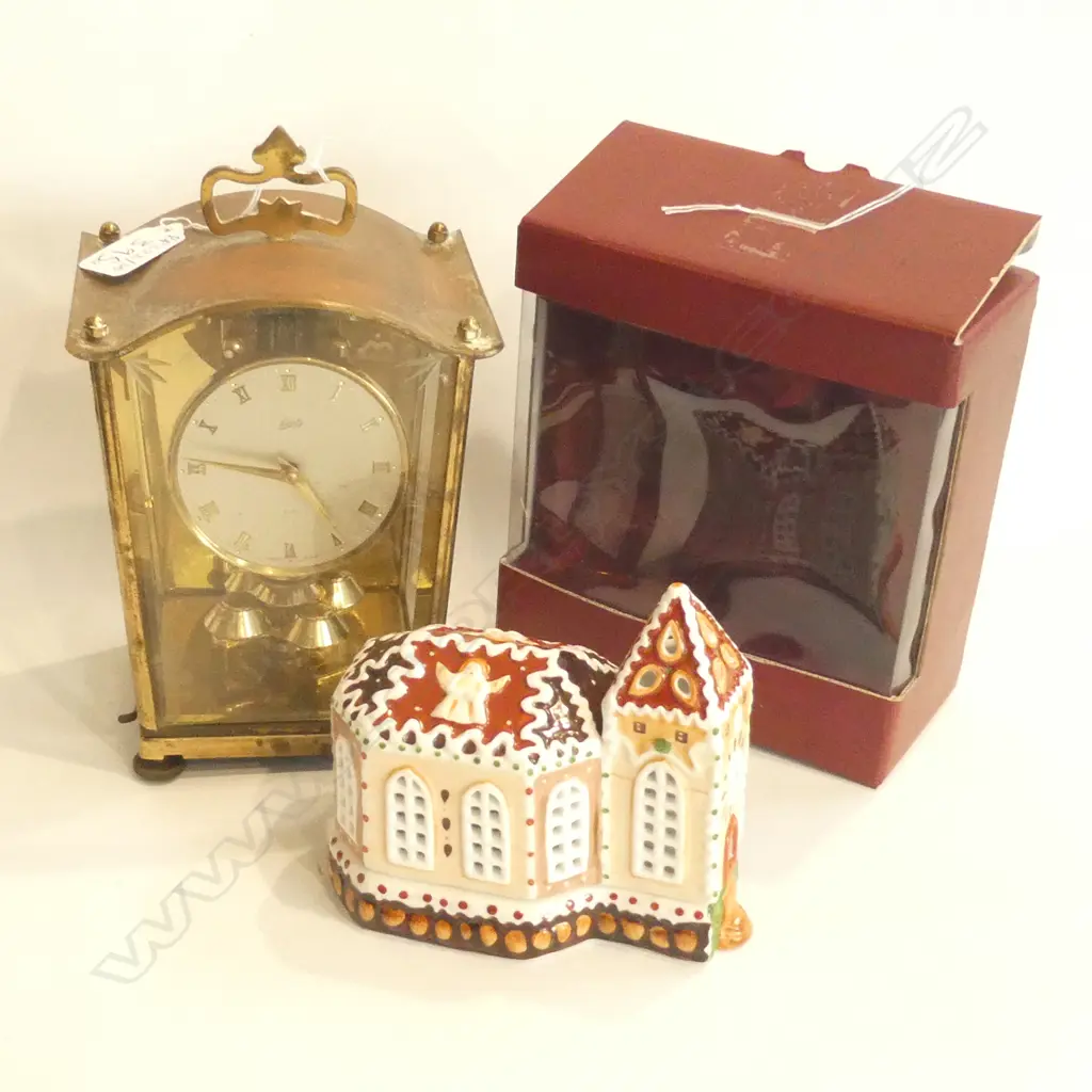 SCHATZ GERMAN CLOCK H. 210MM AND CERAMIC CHURCH BOXED  Image 1++