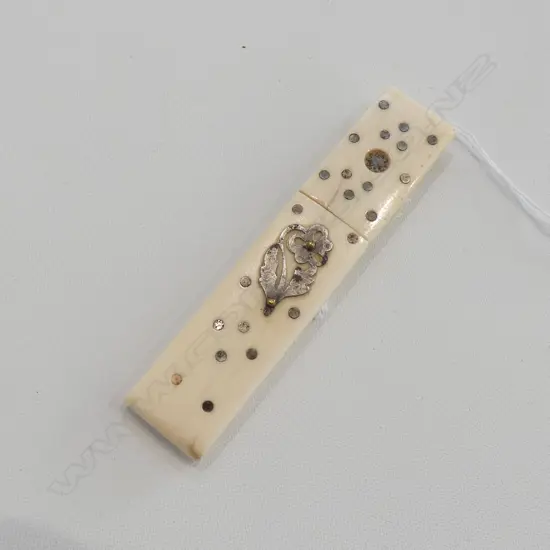 IVORY NEEDLE CASE w SILVER INLAY