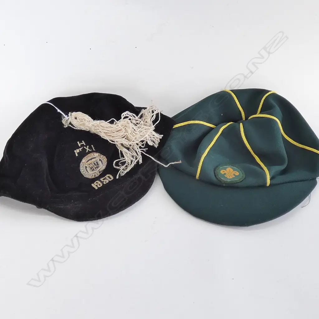 BLACK VELVET CRICKET CAP 1950 & BOY SCOUT CAP Image 1++