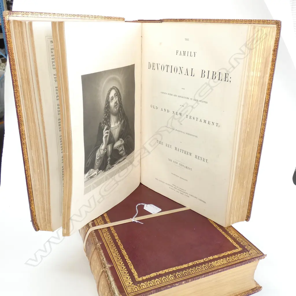 2 ANTIQUE VOLS 'HENRY'S BIBLE' GILT AND LEATHER Image 1++