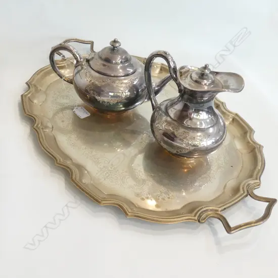 2 PC EP TEA SET ON TRAY