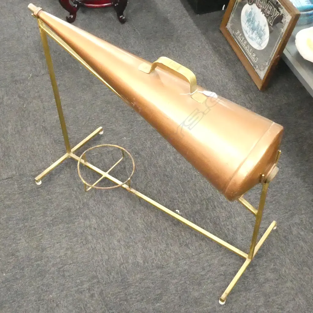 COPPER AND BRASS FIRE EXTINGUISHER ON STAND L. 800MM Image 1++