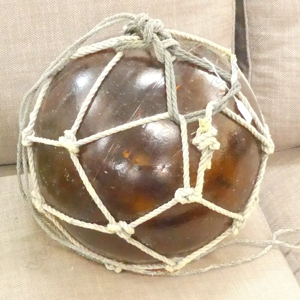 OLD LARGE GLASS FISHING FLOAT WITH NETTING Dia.350mm Image 1++
