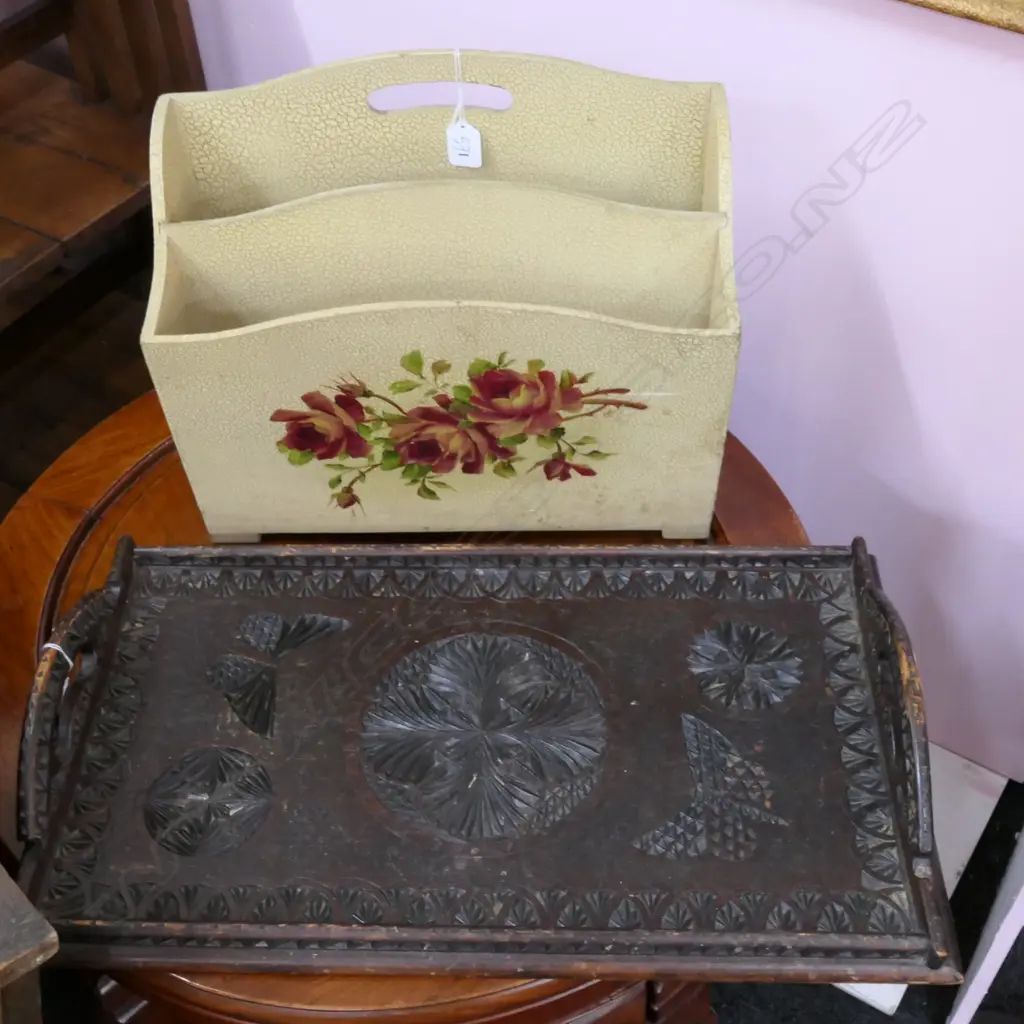FOLK ART TRAY L. 580MM & MAGAZINE RACK Image 1++
