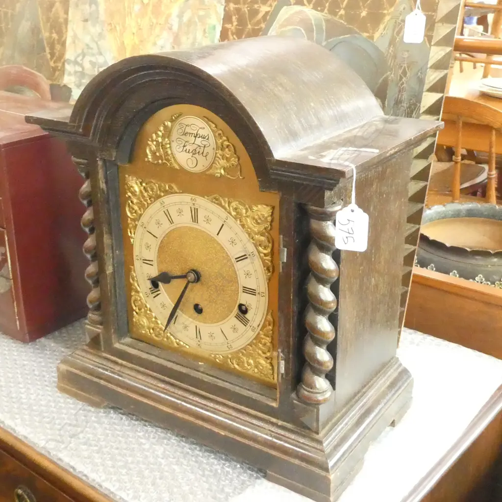 OAK CASE 'TEMPUS FUGIT' BRACKET CLOCK, APPARENTLY GOING BUT NEEDS SOME O'HAUL (DOOR MISSING) Image 1++