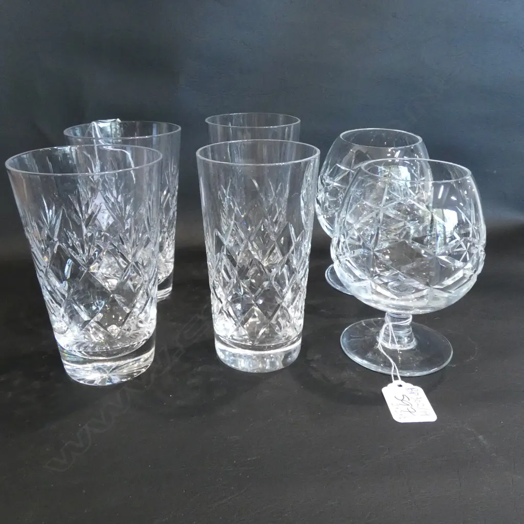 6 CRYSTAL GLASSES; 4 HIGH BALL, 2 GOBLETS Image 1++
