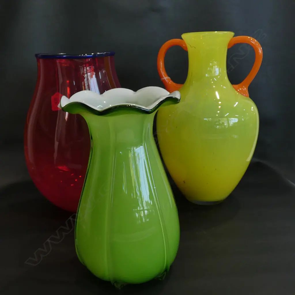 3 GLASS VASES ONE SIGNED N.S 2000 H 320 MM Image 1++