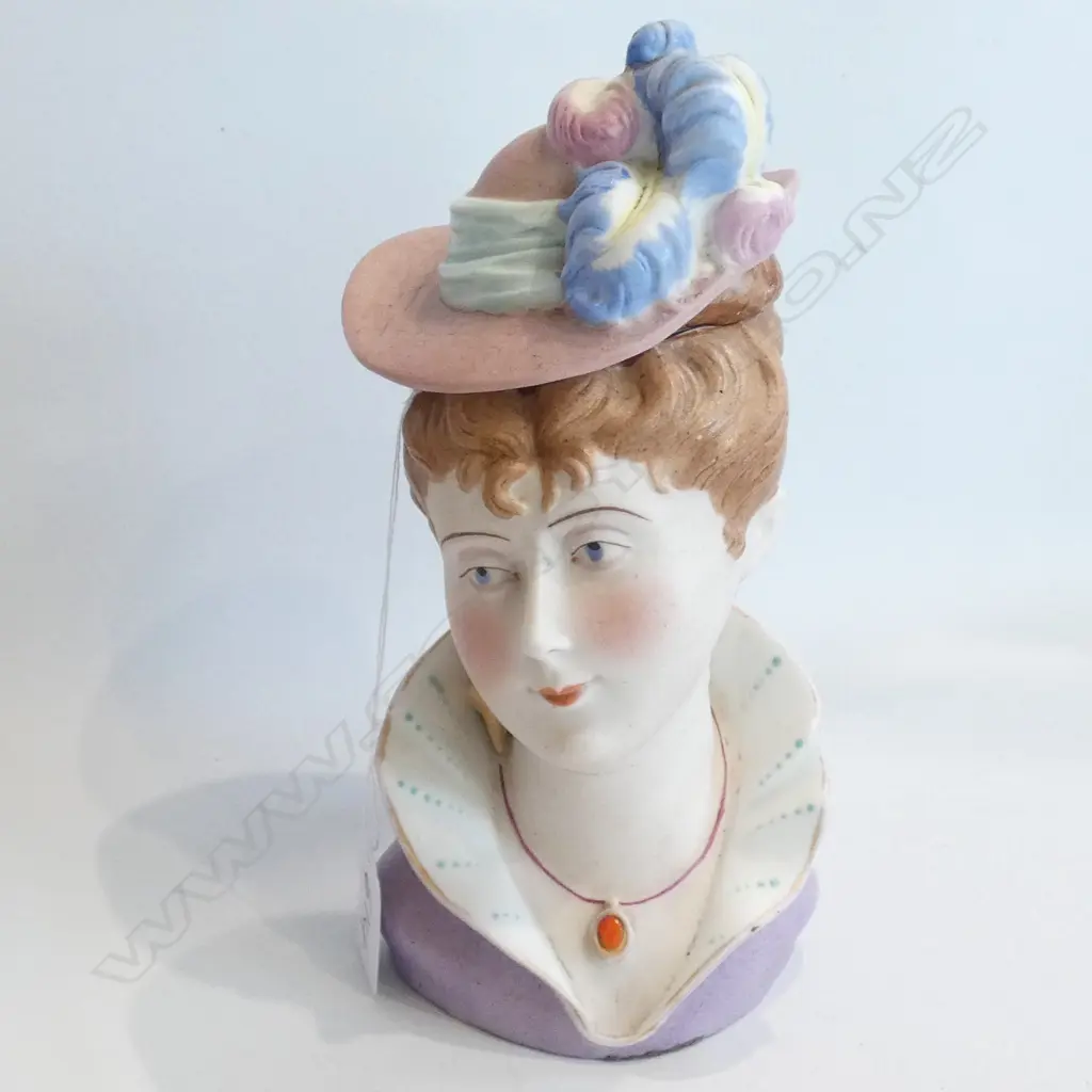 EARLY 20THC BISQUE YOUNG WOMAN LIDDED JAR A.F Image 1++